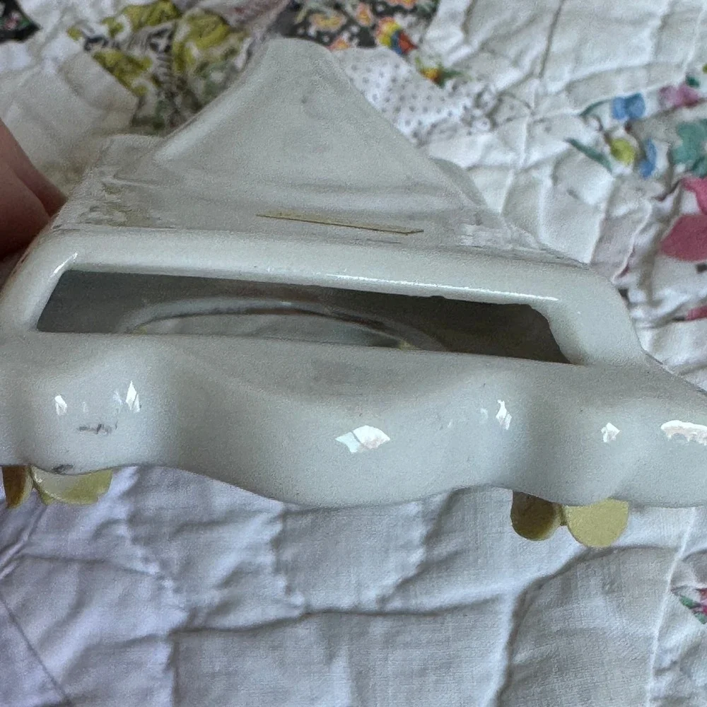 Vintage Porcelain Rose Picture Frame Hand Painted 22Kt Gold Trim White Yellow